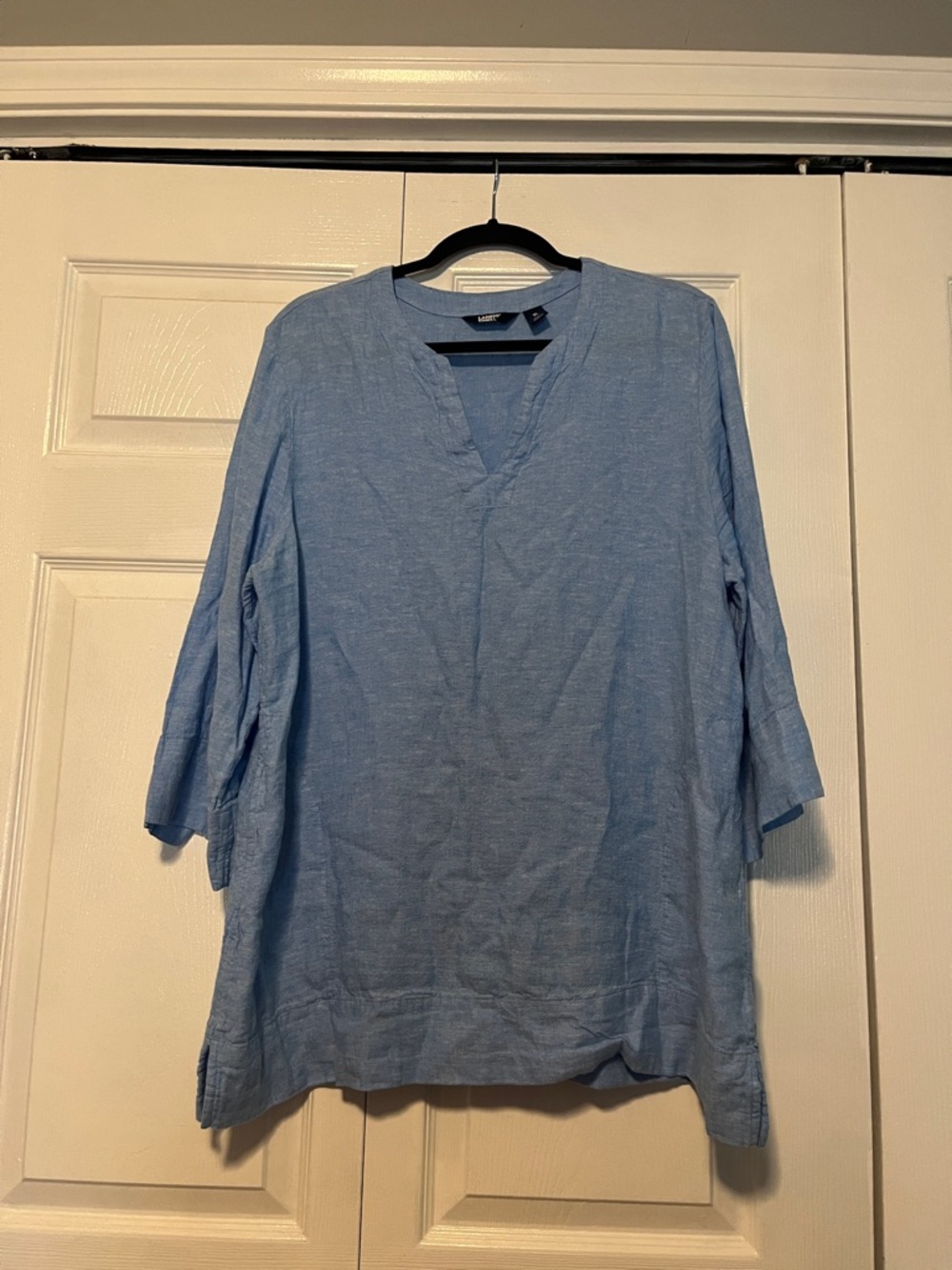 Lands End Light Blue V-Neck Linen Tunic Top